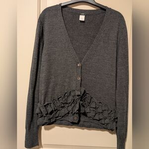 Vintage J. Crew Charcoal Grey Merino Ruffle-waist Sofie Cardigan, EUC, Size M